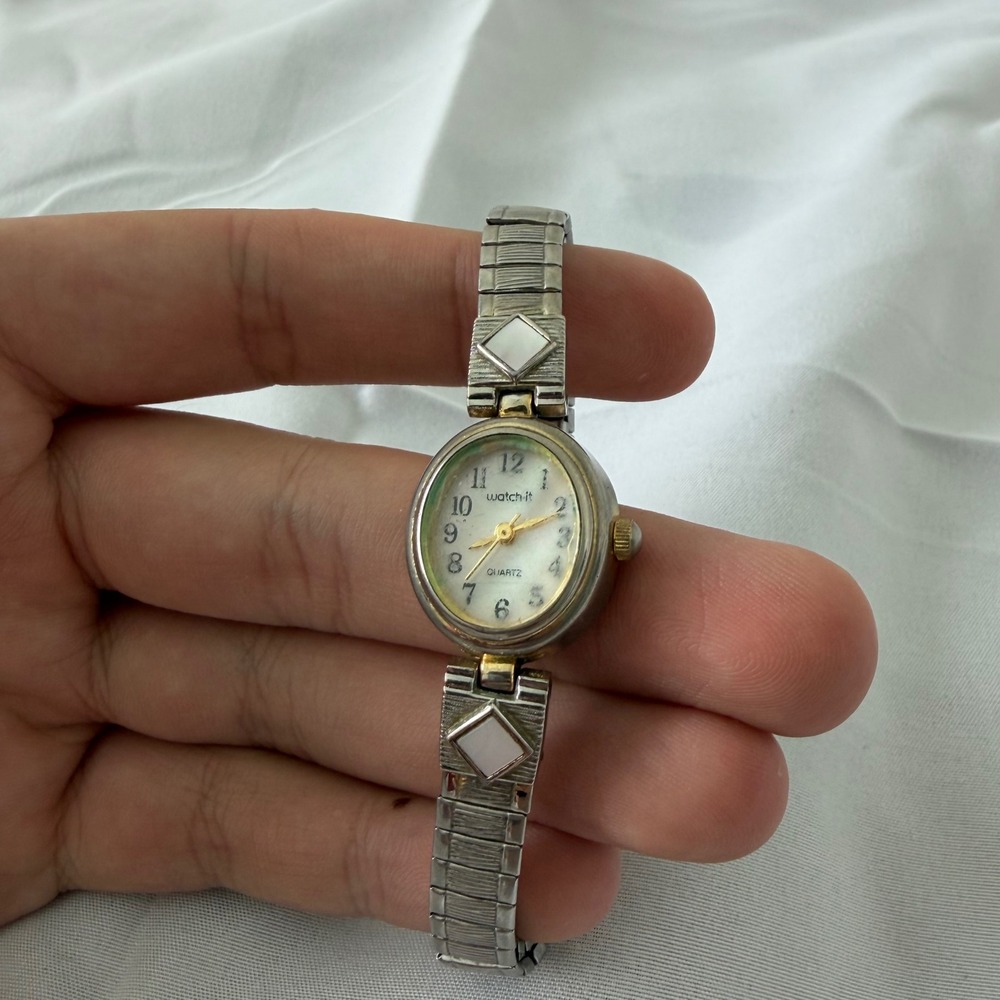 Watch-it Womens Quartz Watch Silver Gold Tone Expansion Band MOP Face